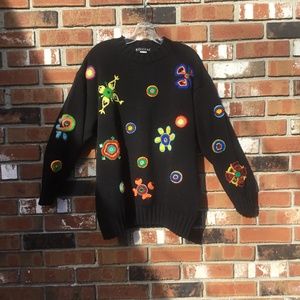 Black Sweater with Embroidery and Gemstone detail